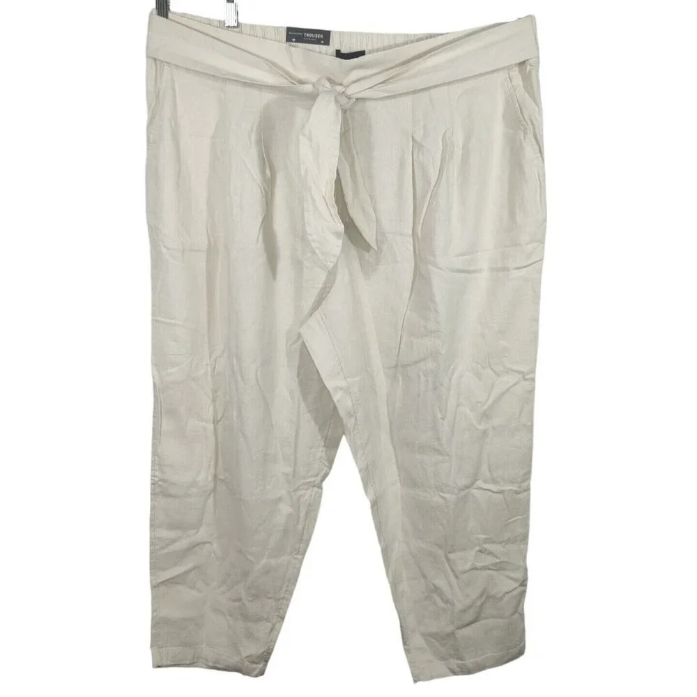 Who What Wear Trouser Pant Women Size 2X Ivory Pullon Linen Rayon Tapered Beach